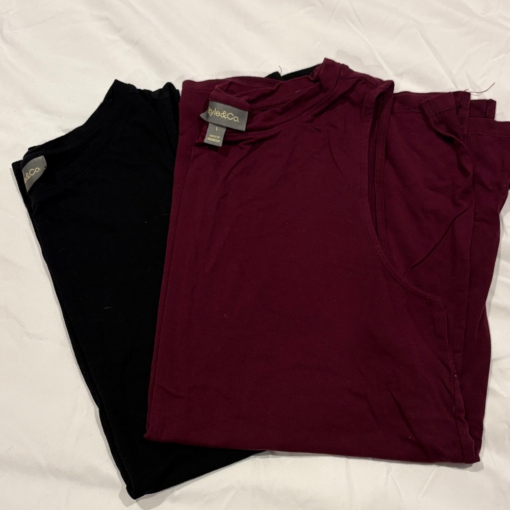 Style & Co. Black and Burgundy Tank Tops